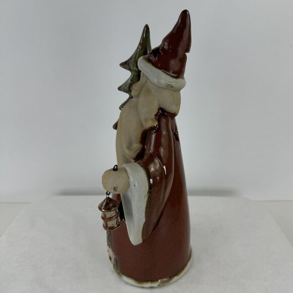 Santa Claus Stoneware Figurine Moon Star Cutouts Christmas Tree Lantern 12" - Picture 4 of 10